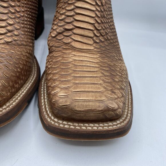 Dan Post Boots Mens 10 D KA Python Print Brown Leather Western Square Toe Cowboy